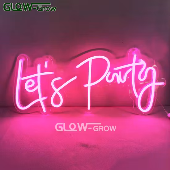 CE RoHS Let's Party 실리콘 문자 RGB LED 네온 불빛 표지판 생일 파티 독신 파티 웨딩 홈 인테리어에 대한 12V 전원 공급 장치